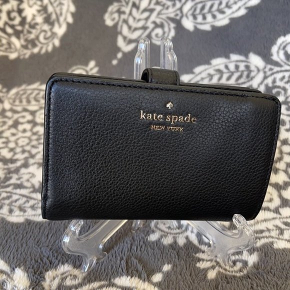 Kate Spade Leila Medium Compact Bifold Wallet Black - Picture 1 of 16